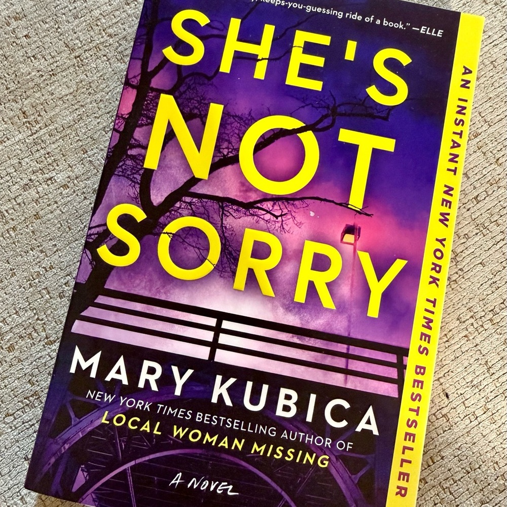 She's Not Sorry by Mary Kubica - Purple & Yellow Thriller Paperback